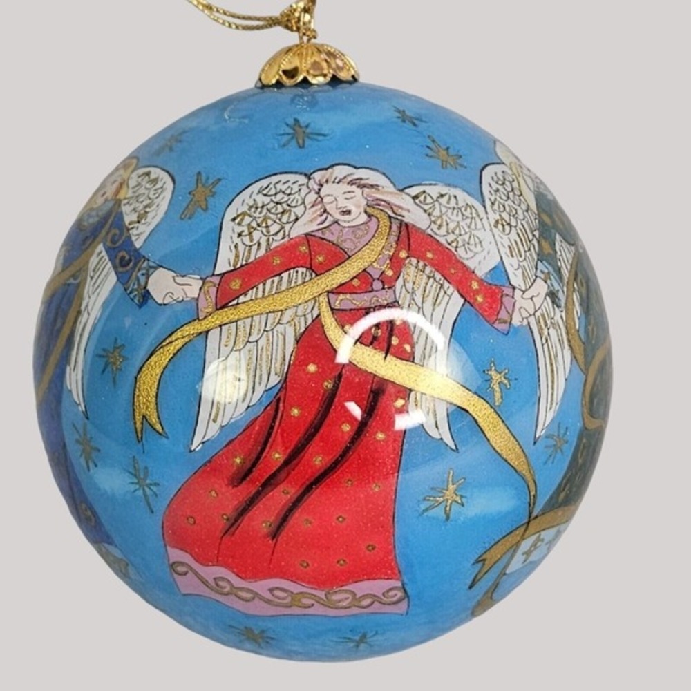 Pier 1 Imports Christmas Angels 2001 Li Bien Glass Round Lg Ornament Handpainted